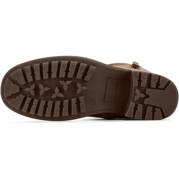 Women's Tan Mysoft Knee High Boots Chunky Heel Lug Sole Side Zipper 2 Inch - Picture 4 of 8